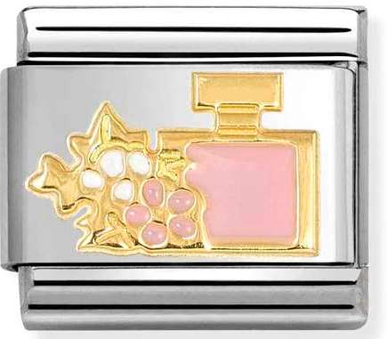 030272/93Classic steel, enamel &  18k gold Perfume with flower PINK WHITE