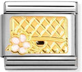 030272/94 Classic steel, enamel & 18k gold Bag with flower WHITE
