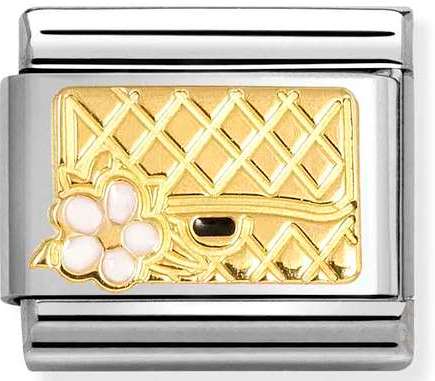 030272/94 Classic steel, enamel & 18k gold Bag with flower WHITE