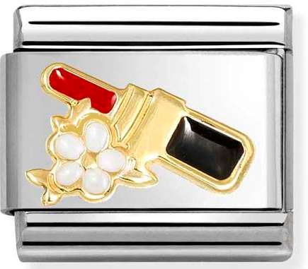 030272/96 Classic  steel, enamel & 18k gold Lipstick RED with flower