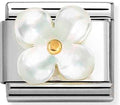 030521/02 Classic STONE, steel & 750 gold Flower WHITE MOTHER OF PEARL