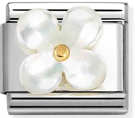 030521/02 Classic STONE, steel & 750 gold Flower WHITE MOTHER OF PEARL