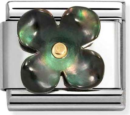 030521/22 Classic STONE, steel & 750 gold Flower BLACK MOTHER OF PEARL