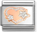 430202/42 Classic steel, enamel & 9k rose gold Silver glitter star heart