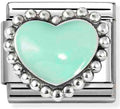 330204/35 Classic stainless steel, enamel , 925  silver Pastel green raised heart