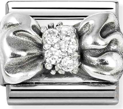 330223/11 Classic,OX steel, Cz,925 sterling silver Bow WHITE