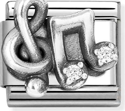330223/12 Classic,OX steel, Cz,925 silver Treble  Clef Music Note