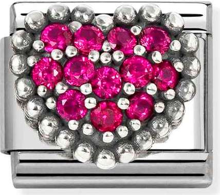 330327/08 Classic steel, Cz , 925  silver RICH red dot heart