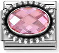 330607/003 FACETED CZ, steel, OXIDIZED OVAL BEADED RICH SETTING 925 silver PINK
