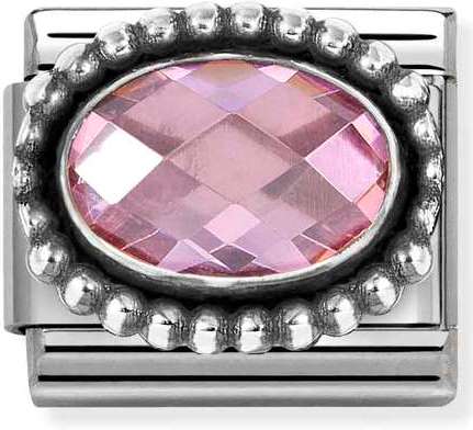 330607/003 FACETED CZ, steel, OXIDIZED OVAL BEADED RICH SETTING 925 silver PINK