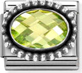 330607/004 FACETED CZ, steel, OXIDIZED OVAL BEADED RICH SETTING 925 silver Light Green
