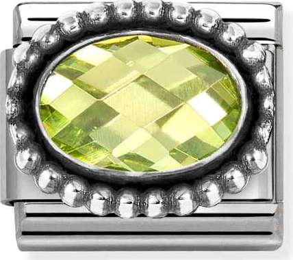 330607/004 FACETED CZ, steel, OXIDIZED OVAL BEADED RICH SETTING 925 silver Light Green