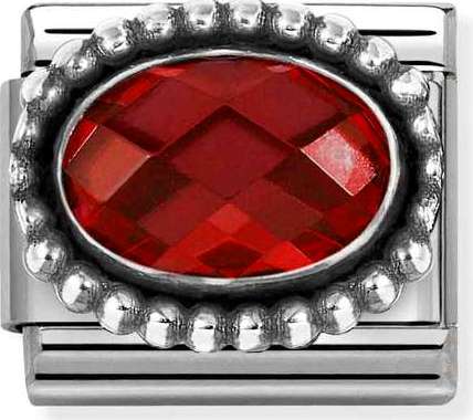 330607/005 FACETED CZ, steel, OXIDIZED OVAL BEADED RICH SETTING 925 silver Red