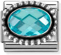 330607/006 FACETED CZ, steel,OXIDIZED OVAL BEADED RICH SETTING 925 silver LIGHT BLUE