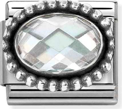 330607/010 FACETED CZ, steel & OXIDIZED OVAL BEADED RICH SETTING 925 silver White