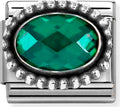 330607/027 FACETED CZ, steel, OXIDIZED OVAL BEADED RICH SETTING 925 silver  Emerald Green
