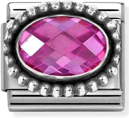 330607/030 FACETED CZ, steel, OXIDIZED OVAL BEADED RICH SETTING 925 silver FUCHSIA