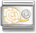 630302/07 Classic  steel, enamel, 750 gold, 925 silver, CZ WHITE rose cz WHITE