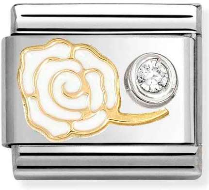 630302/07 Classic  steel, enamel, 750 gold, 925 silver, CZ WHITE rose cz WHITE