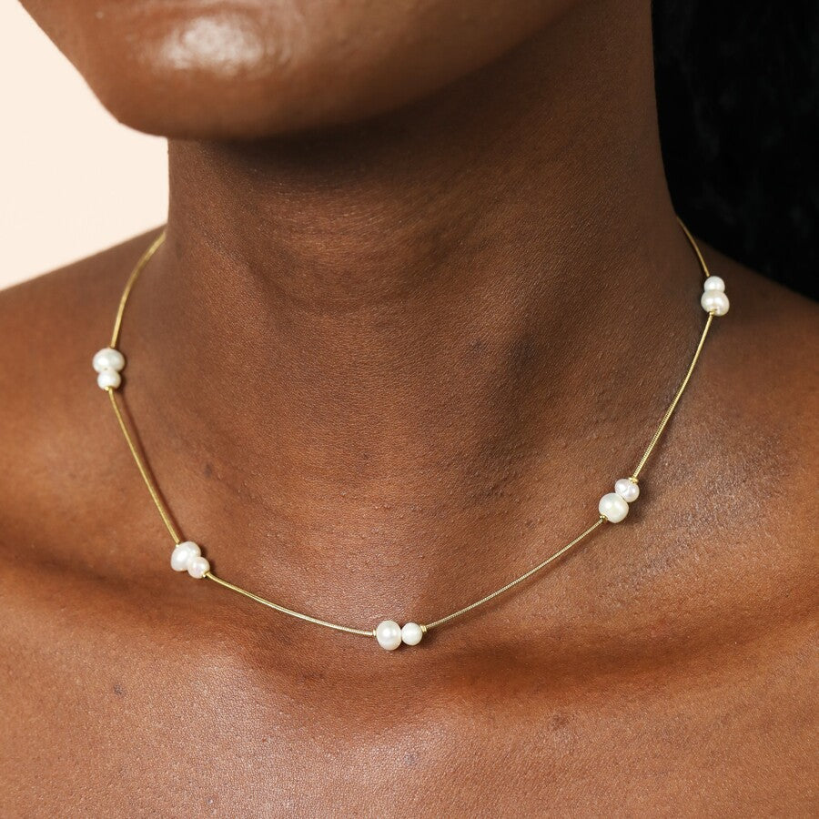 Lisa Angel Stainless Steel Pearl Snakechain Necklace Gold