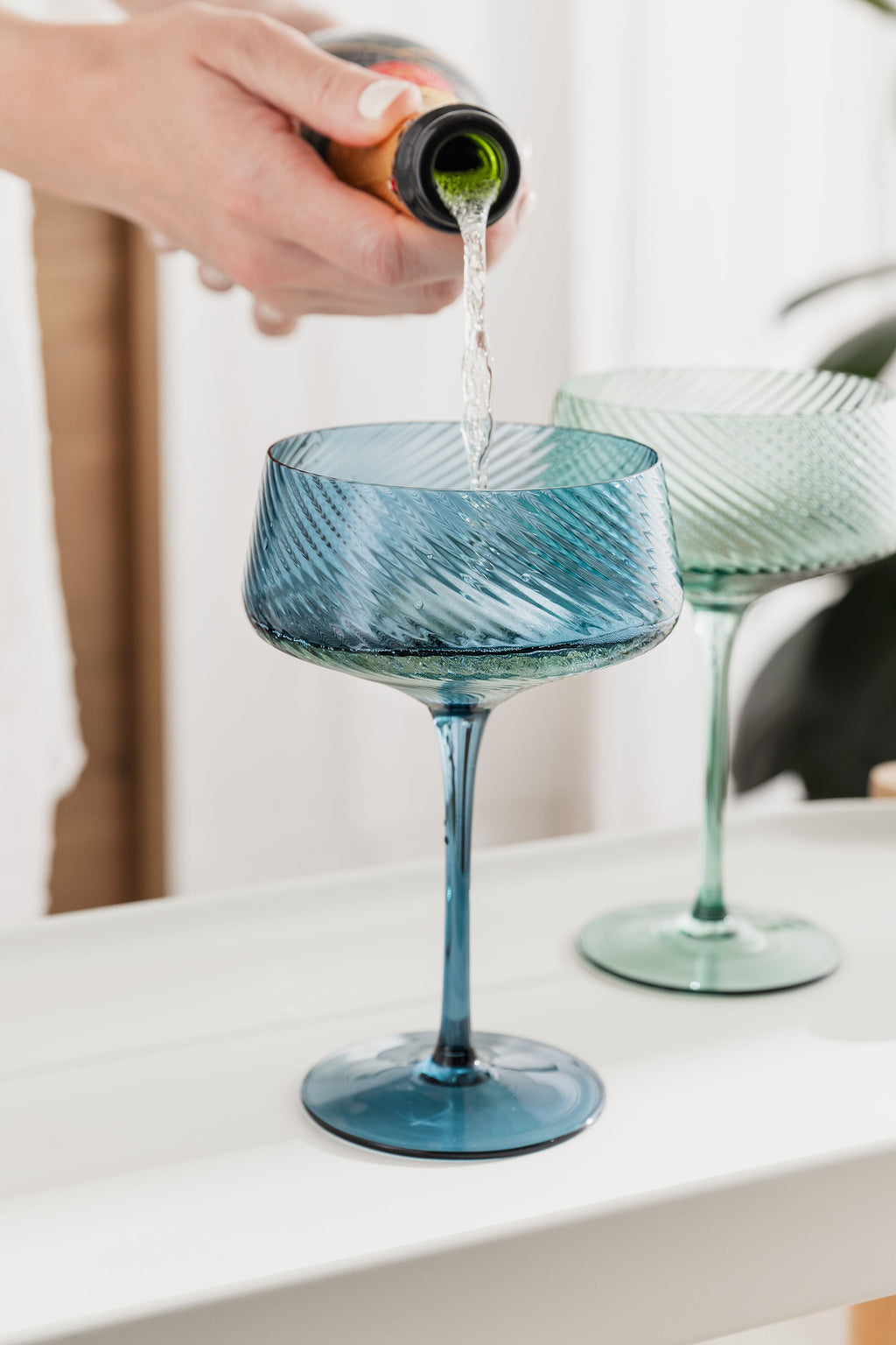 Twist Champagne Coupes Set of 2 Blue / Green