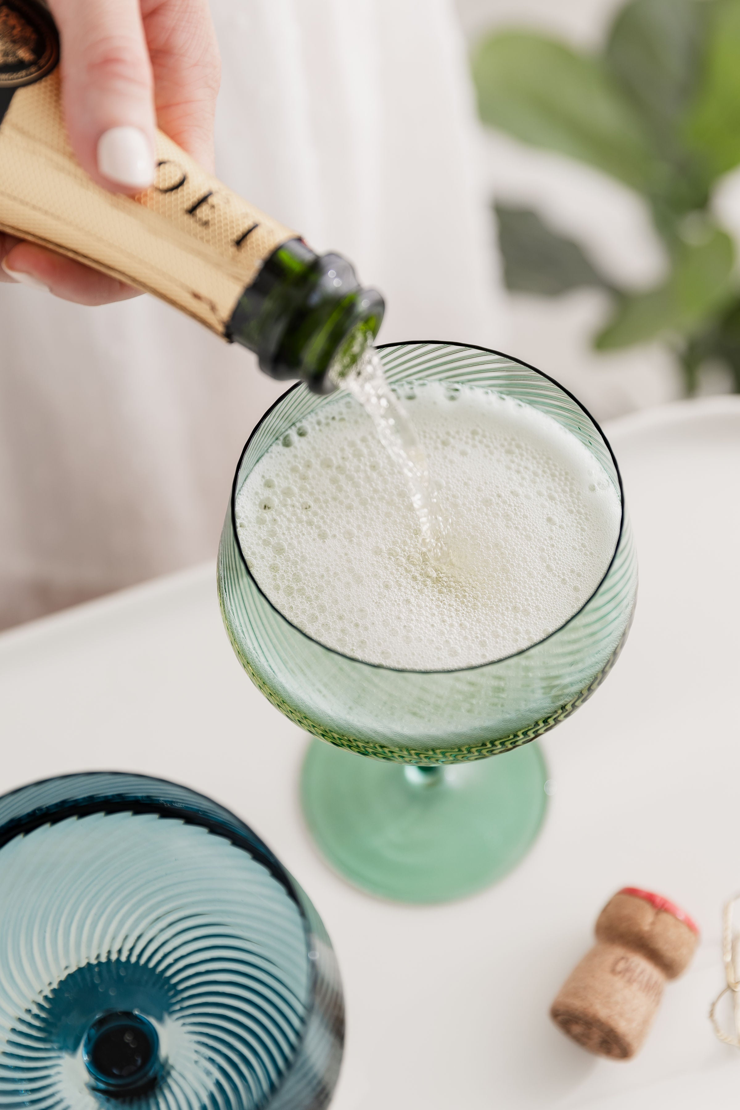 Twist Champagne Coupes Set of 2 Blue / Green