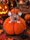 Orange Felt Pumpkin With Mouse Decoration