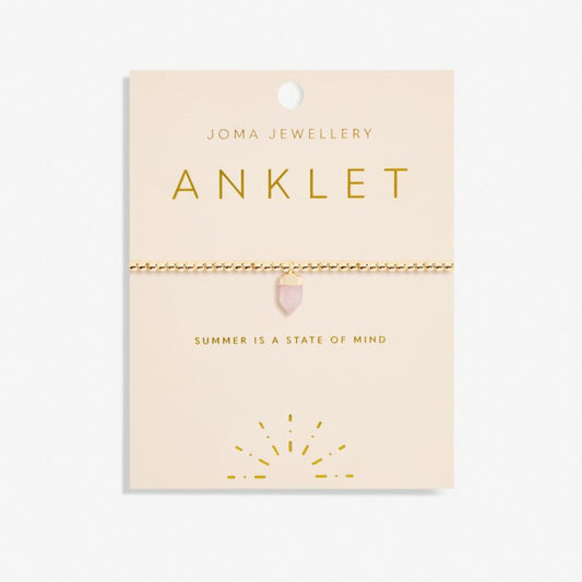 Joma Jewellery Anklet Rose Quartz Crystal Gold Plated Anklet