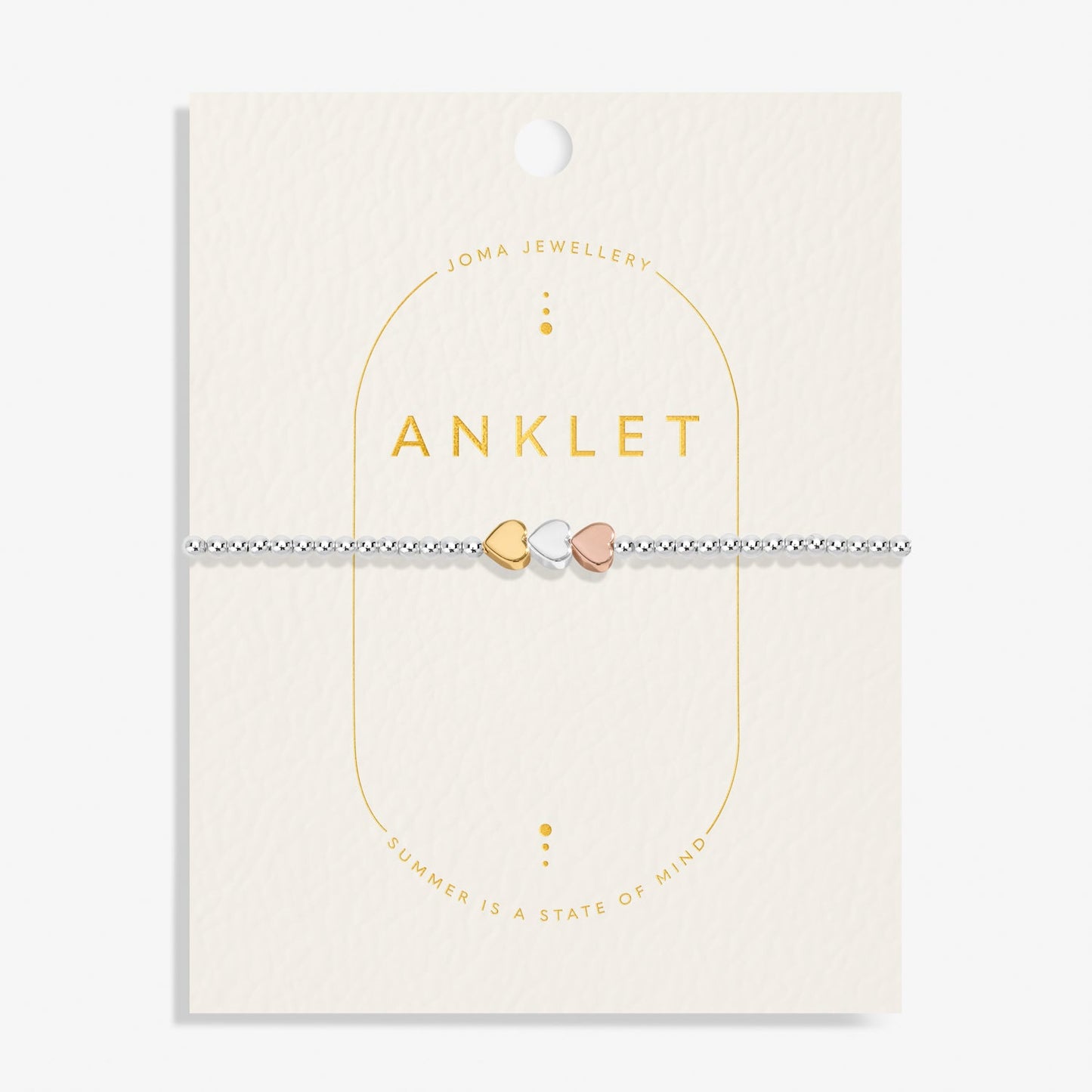 Anklet Three Tone Heart Silver, Gold Plated & Rose Gold Plated Anklet