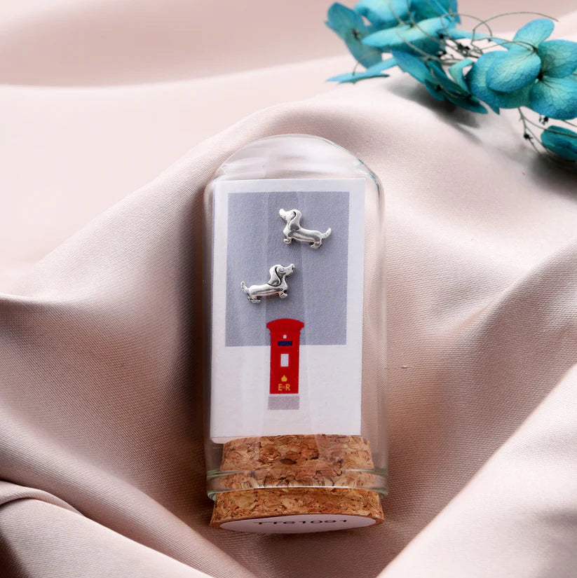 Attic Creations British Life Sausage Dog Earrings Sterling Silver