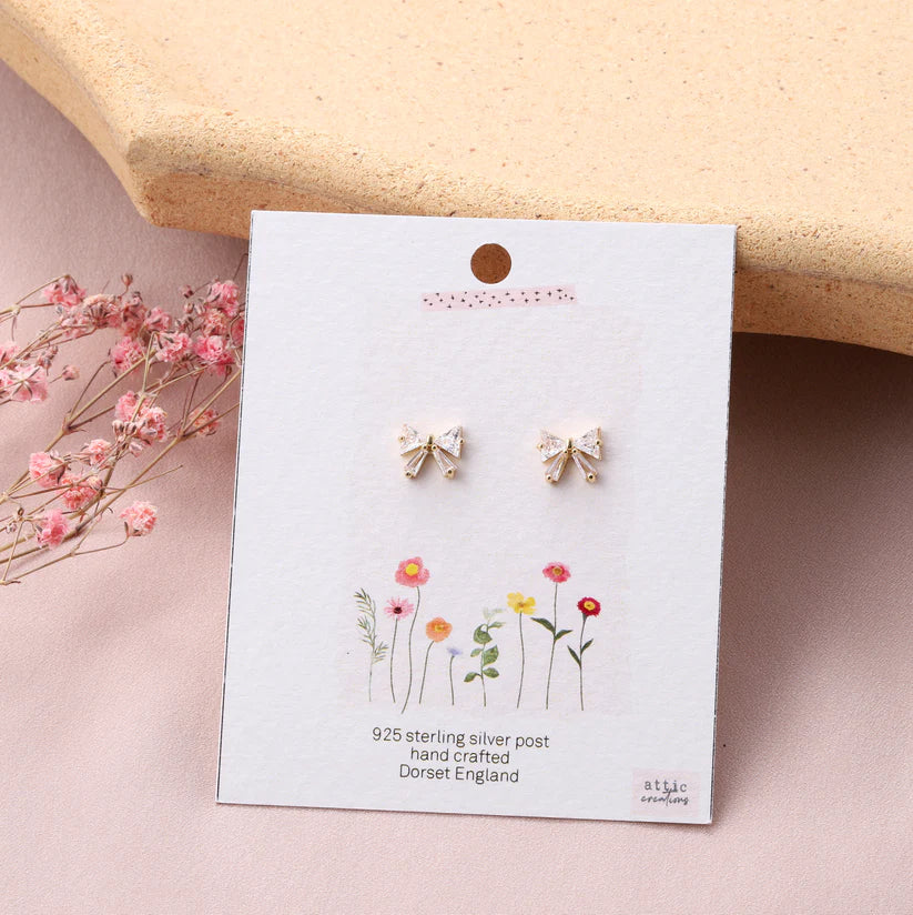 Attic Creations Card Crystal Bow Earrings