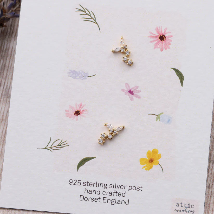 Attic Creations Card Crystal Cluster Earrings Gold