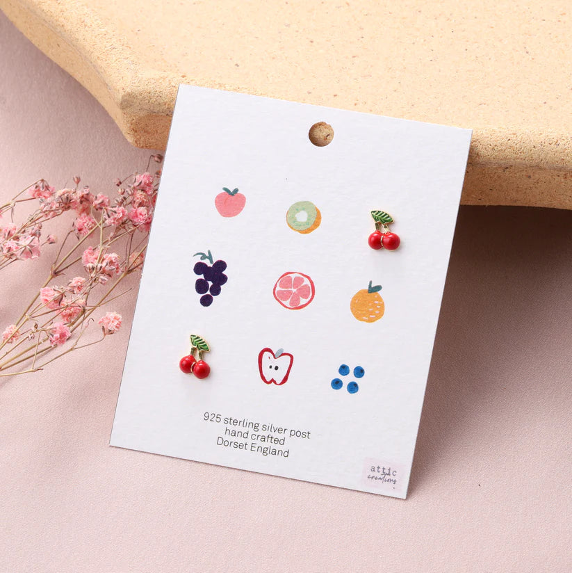 Attic Creations Card Enamel Fruit Earrings Cherry