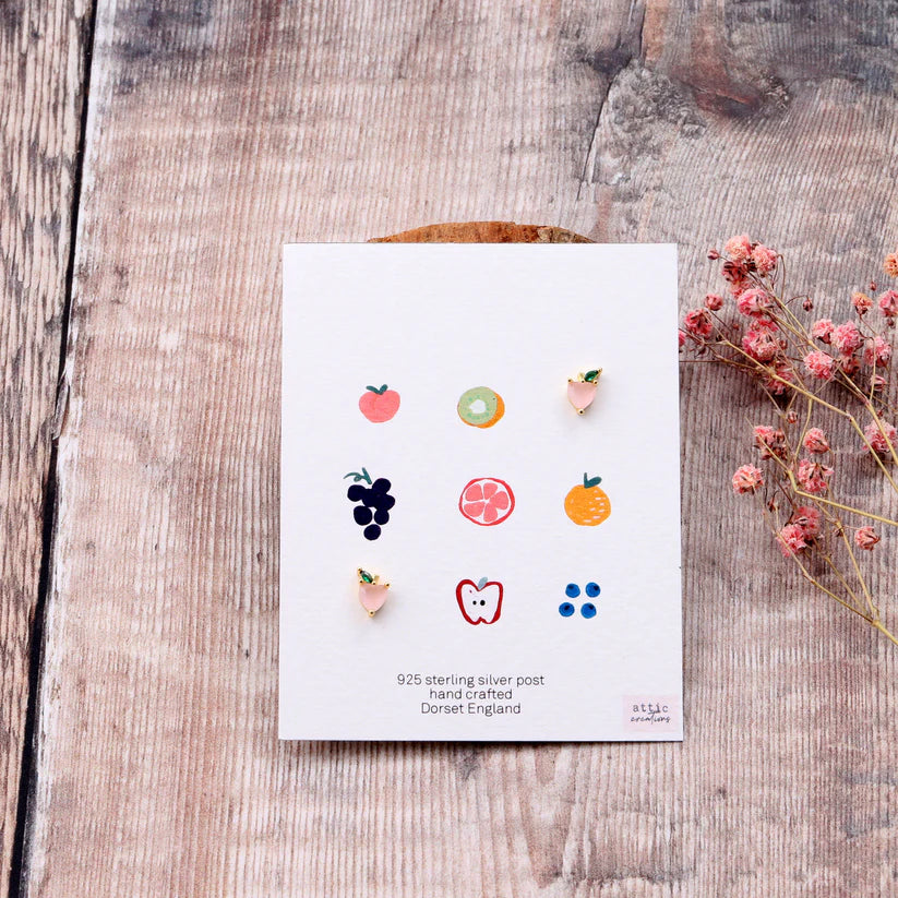 Attic Creations Card Fruit Earrings Pink Peach