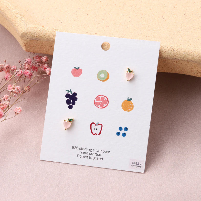 Attic Creations Card Fruit Earrings Pink Peach