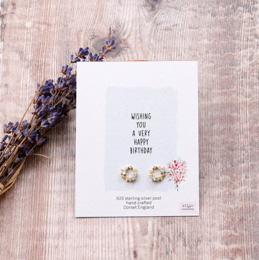 Attic Creations Card Gem And Crystal Wreath Earrings Wishing You A Very Happy Birthday