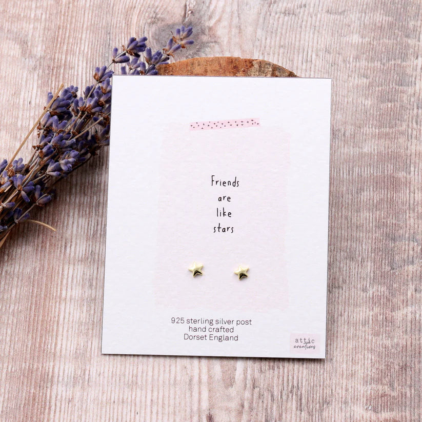 Attic Creations Card Gold Star Earrings Friends Are Like Stars