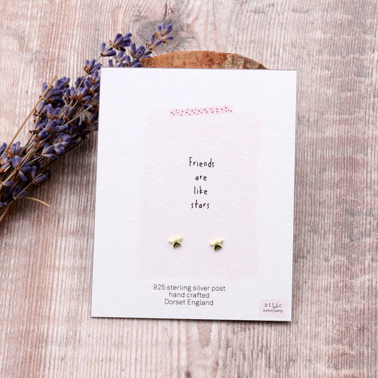 Attic Creations Card Gold Star Earrings Friends Are Like Stars