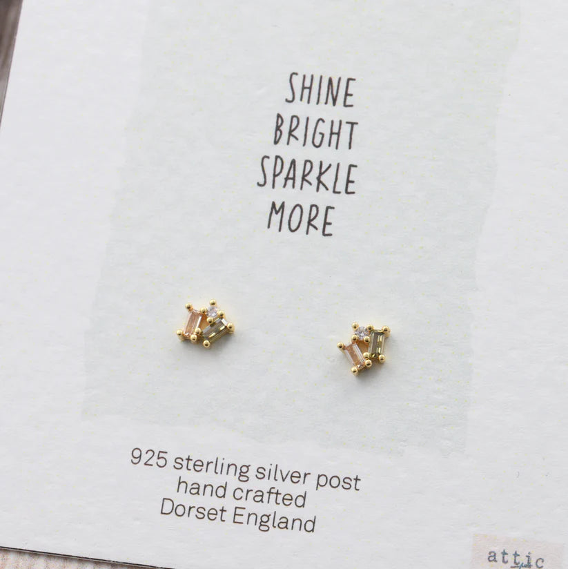 Attic Creations Card Three Little Gems Earrings Green