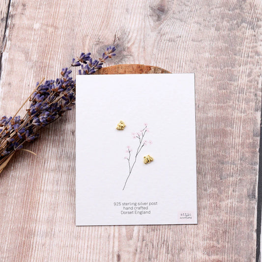 Attic Creations Card Tiny Little Bees Earrings Gold