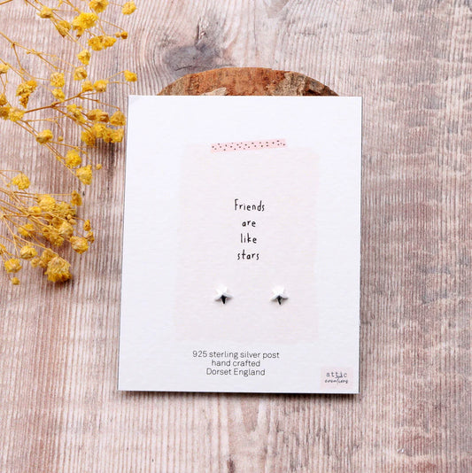Attic Creations Card Little Silver Star Earrings Friends Are Like Stars