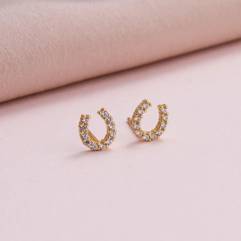 Attic Creations Good Luck Crystal Horseshoe Earrings Gold