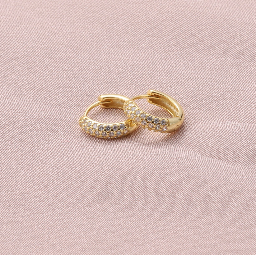 Attic Creations Medium 3 Row Gemstone Hoop Earrings Gold