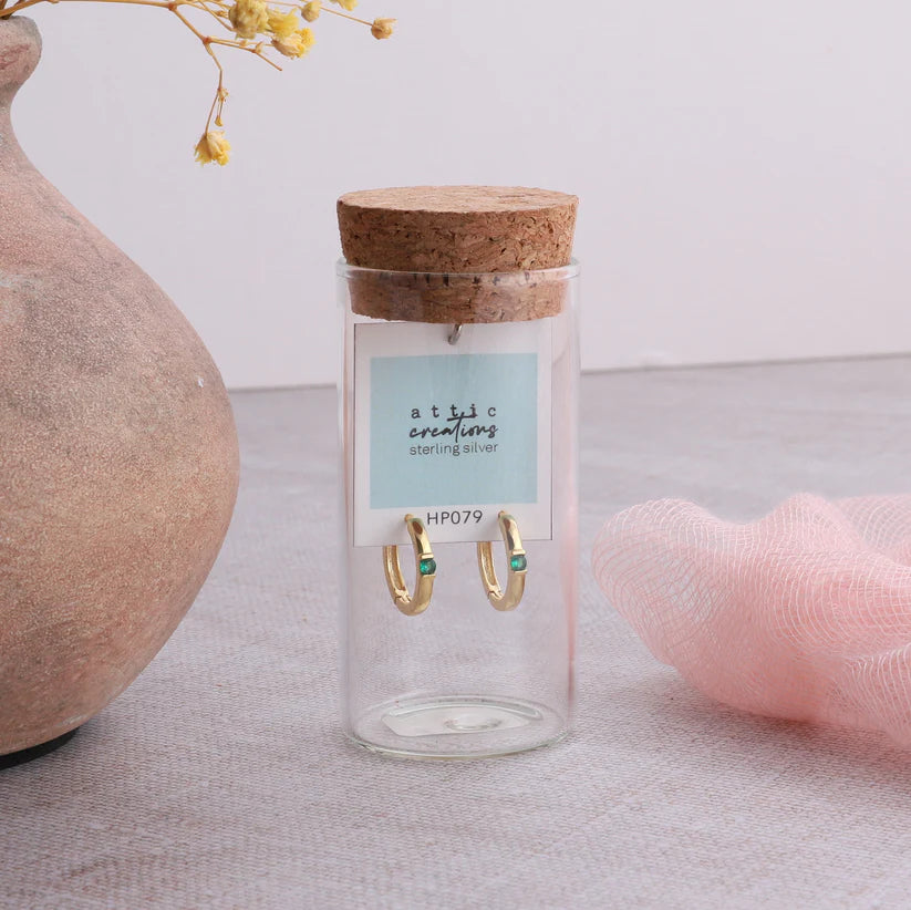 Attic Creations Single Gem Hoop Earrings Green