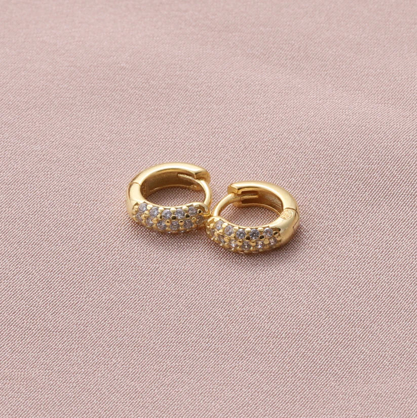 Attic Creations Small 3 Row Gemstone Hoop Earrings Gold