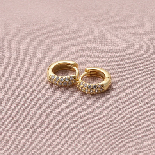 Attic Creations Small 3 Row Gemstone Hoop Earrings Gold