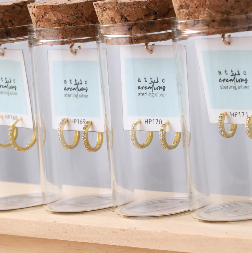 Attic Creations Thin Clear Crystal Hoops Gold