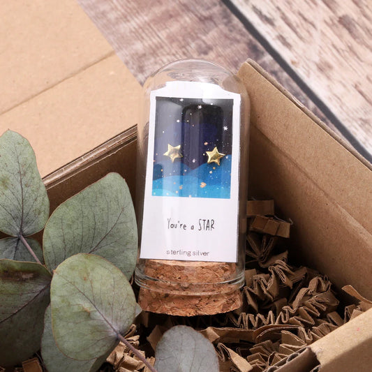 Attic Creations You Are A Star..Mini Star Earrings In A Bottle Gold