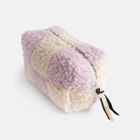 Caroline Gardner Lilac Check Borg Cube Cosmetic Bag