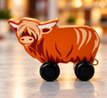 Ryan Town Highland Cow-Black Wheel, Coloured Wooden Train